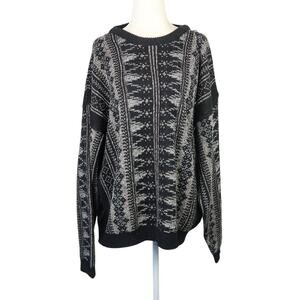 Vintage 90s Unionbay Black and Grey Geometric Sweater Mens L